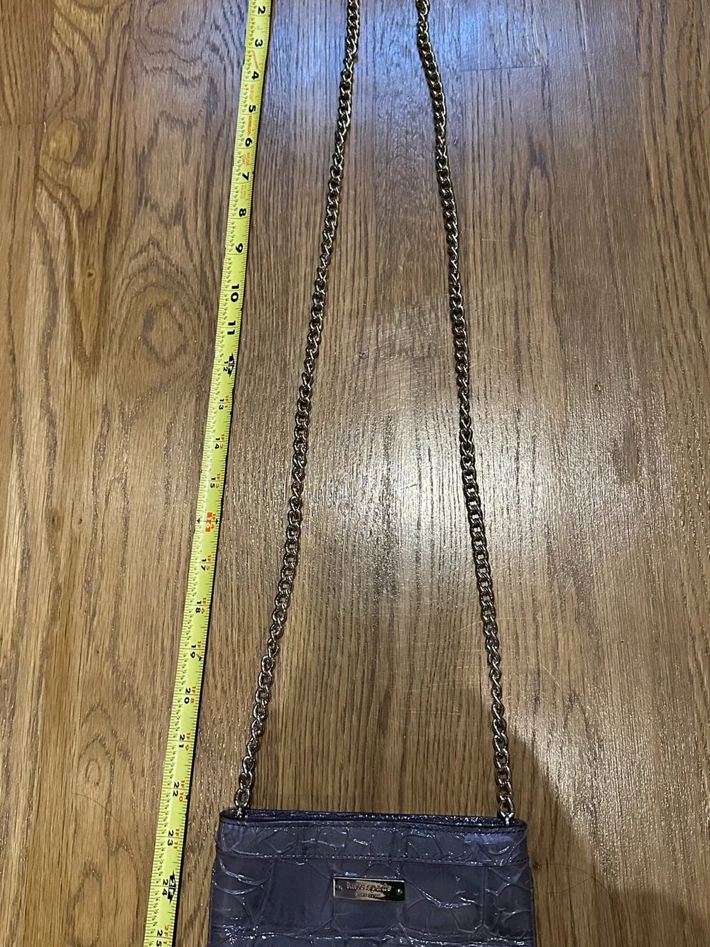 kate spade dark purple croc-embossed chain crossbody with gold plaque